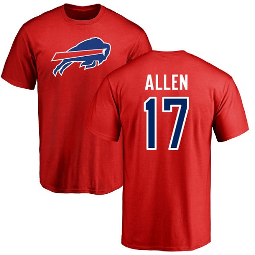 Men NFL Buffalo Bills #17 Josh Allen Red Name and Number Logo T Shirt